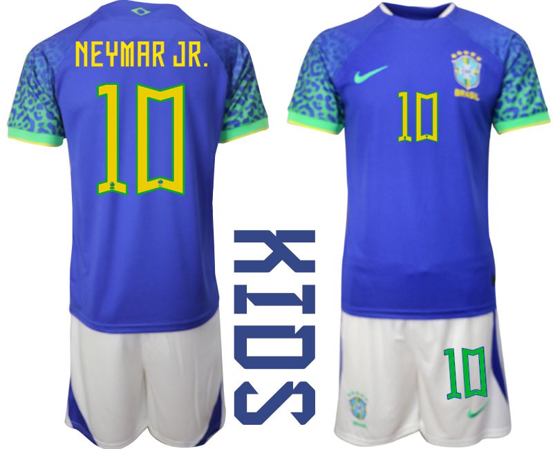 Youth 2022 World Cup National Team Brazil away blue 10 Soccer Jersey2